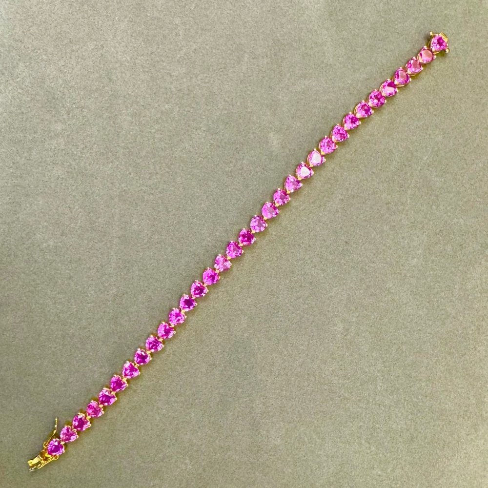 Vintage Sterling Silver Gold Plated Heart Cut CZ Tennis Bracelet